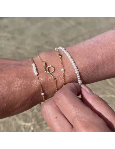 Ocean Bracelet 04 – 18K guldbelagt sølvarmbånd med ferskvandsperler og zirkonia, justerbar 16+2 cm