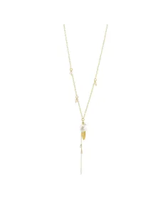 Susanne Friis Bjørner | Halskæde anker forgyldt sølv, Y-kæde med hvide ferskvandsperler,  bukket blad