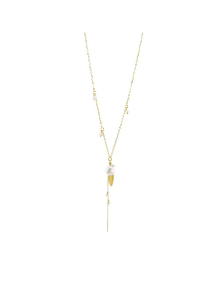 Susanne Friis Bjørner | Halskæde anker forgyldt sølv, Y-kæde med hvide ferskvandsperler,  bukket blad Susanne Friis Bjørner | Halskæde anker forgyldt sølv, Y-kæde med hvide ferskvandsperler,  bukket blad