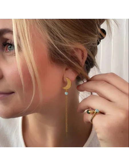 HEIRING | MOON ørering med månesten og kæder forgyldt