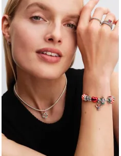 Pandora Julemagi Muranoglas Charm i rød med gylden folie og julemotiver 2