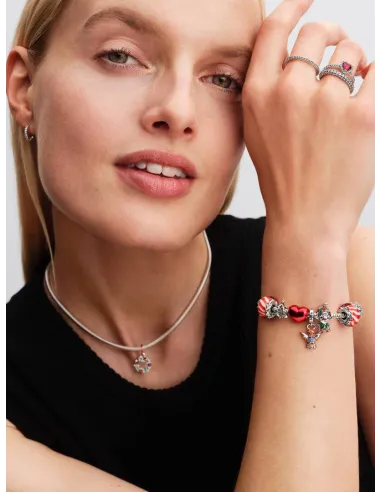 Pandora Julemagi Muranoglas Charm i rød med gylden folie og julemotiver