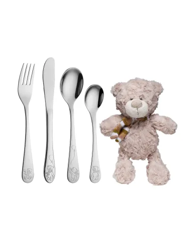 NOA KIDS | Rustfrit stål bestik m. teddy inkl. bamse