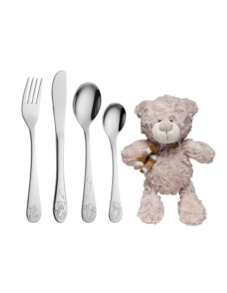 NOA KIDS | Rustfrit stål bestik m. teddy inkl. bamse