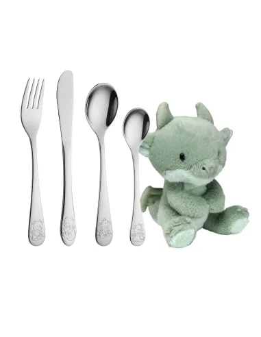 NOA KIDS | Rustfrit stål bestik m. drage inkl. bamse