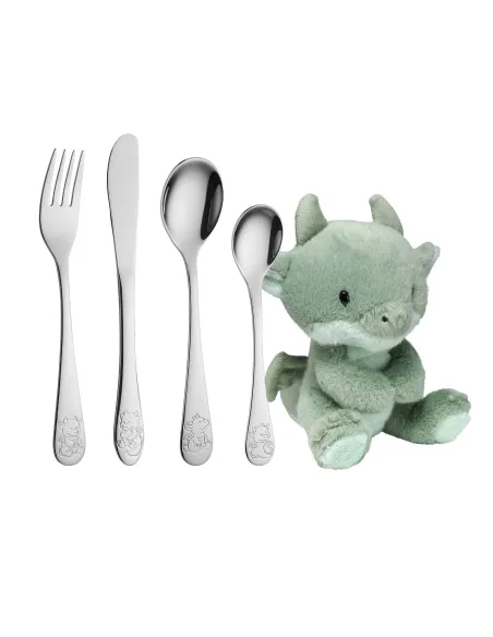 NOA KIDS | Rustfrit stål bestik m. drage inkl. bamse