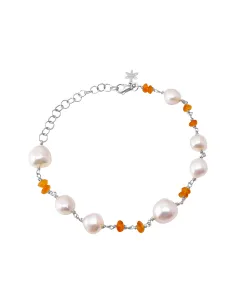 SUSANNE FRIIS BJØRNER | Armbånd sølv, barokke hvide ferskvandsperler og karneol