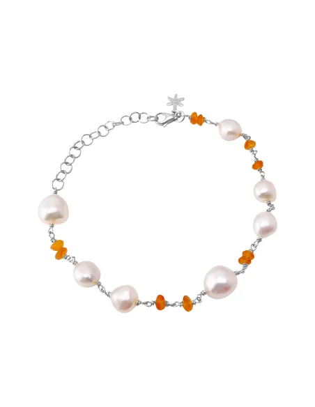 SUSANNE FRIIS BJØRNER | Armbånd sølv, barokke hvide ferskvandsperler og karneol