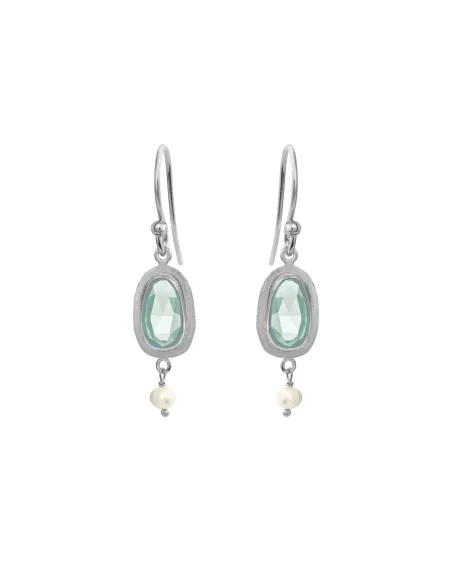 SUSANNE FRIIS BJØRNER | Ørering (bøjle), sølv, facet grøn kvarts med lille hvid ferskvandsperle