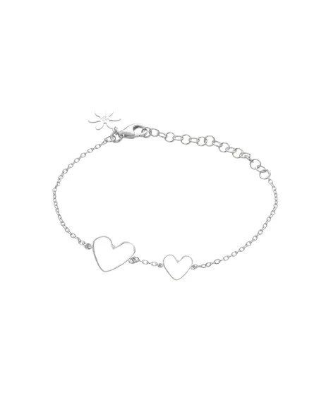 SUSANNE FRIIS BJØRNER | Armbånd anker 16-20 cm, sølv, to små hjerter i 8 og 12 mm med hamret overflade