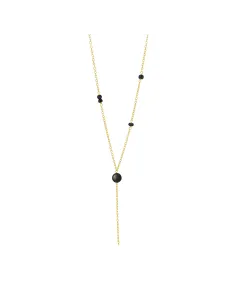 Susanne Friis Bjørner | Halskæde anker 46,5- 51,5 cm, forgyldt sølv, Y-kæde med sort agat, vedhænget ca. 6,5 cm langt