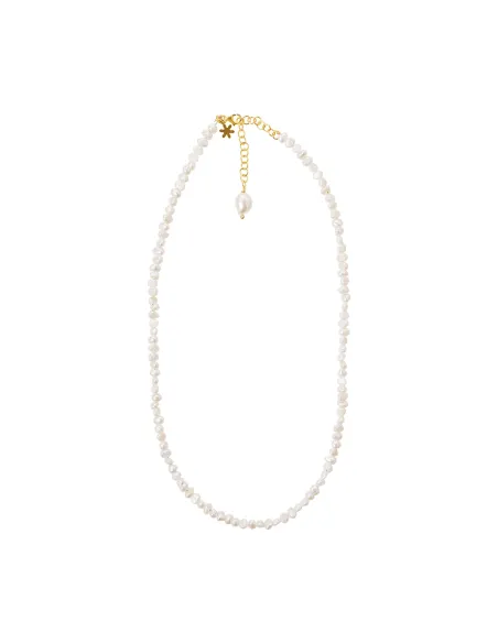 Susanne Friis Bjørner | Halskæde 42-47 cm, forgyldt sølv, 3-4 mm hvide barokke ferskvandsperler
