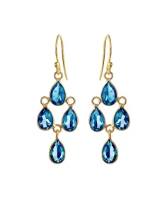 SUSANNE FRIIS BJØRNER | Ørering (bøjle), forgyldt sølv, chandelier af 4 små facet dråber London blå krystal
