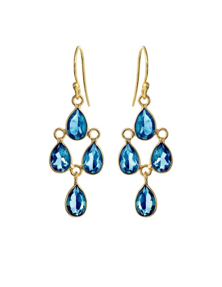 SUSANNE FRIIS BJØRNER | Ørering (bøjle), forgyldt sølv, chandelier af 4 små facet dråber London blå krystal