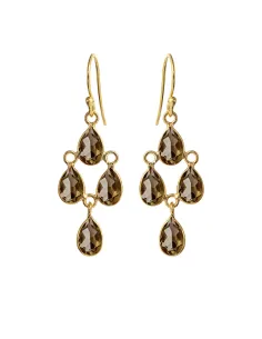 SUSANNE FRIIS BJØRNER | Ørering (bøjle), forgyldt sølv, chandelier af 4 små facet dråber røgkvarts