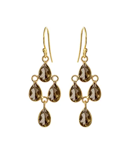 SUSANNE FRIIS BJØRNER | Ørering (bøjle), forgyldt sølv, chandelier af 4 små facet dråber røgkvarts