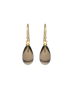 SUSANNE FRIIS BJØRNER | Ørering (bøjle), forgyldt sølv, 9x14 mm glat dråbe røgkvarts ca. 3 cm