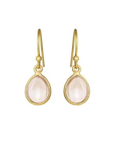 SUSANNE FRIIS BJØRNER | Ørering (bøjle), forgyldt sølv, 8x10 mm dråbe cabochon morganit krystal