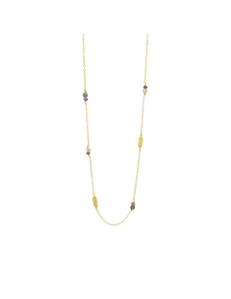 Susanne Friis Bjørner | Halskæde anker 40-45 cm, forgyldt sølv, ametyst, granat, naturfarvet ferskvandsperle, røgkvarts