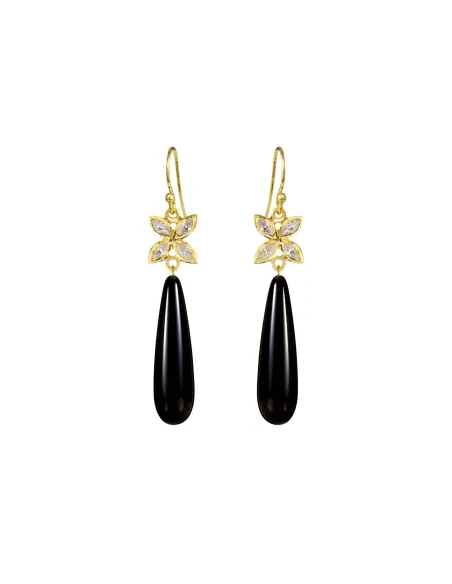 SUSANNE FRIIS BJØRNER | Ørering (bøjle), forgyldt sølv, firebladet zirkonblomst og glat dråbe