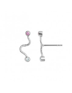 STINE A - BIG WAVE EARRING WITH PASTEL PINK & BLUE STONES SILVER