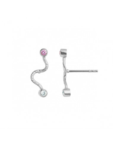 STINE A - BIG WAVE EARRING WITH PASTEL PINK & BLUE STONES SILVER