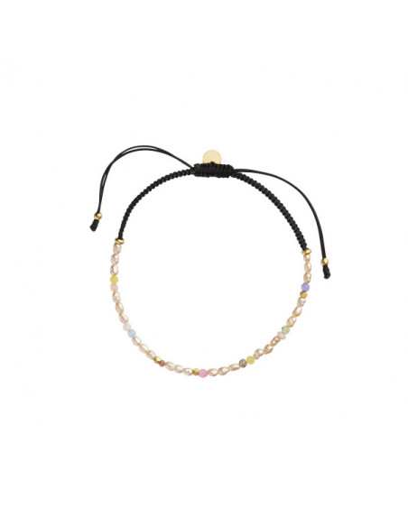 STINE A - CONFETTI PEARL BRACELET WITH BEIGE AND PASTEL MIX WITH BLACK RIBBON STINE A - CONFETTI PEARL BRACELET WITH BEIGE AND PASTEL MIX WITH BLACK RIBBON