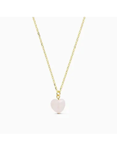 Soï | Alma Hjerte Guld Halskæde i Rosakvarts