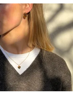 Soï | Alma Tiger Eye Hjerte Halskæde i forgyldt sølv 2