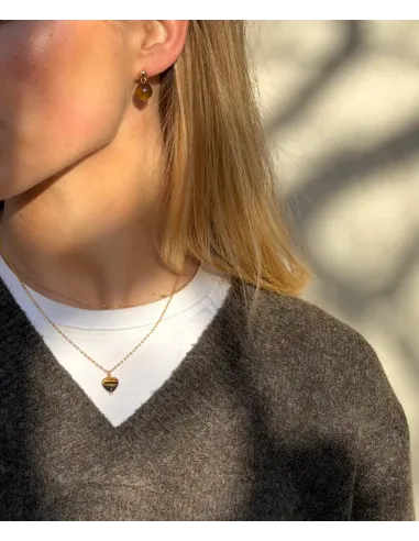 Soï | Alma Tiger Eye Hjerte Halskæde i forgyldt sølv
