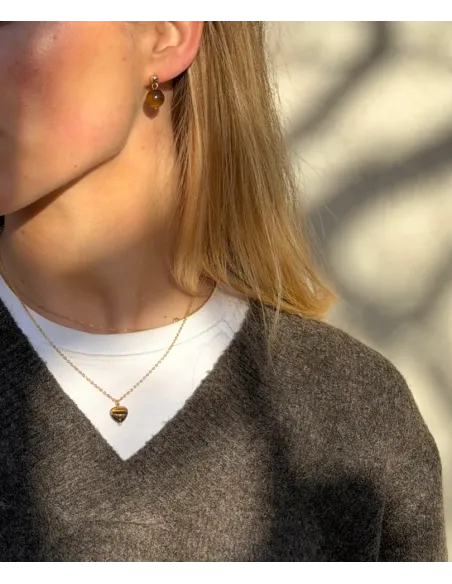 Soï | Alma Tiger Eye Hjerte Halskæde i forgyldt sølv