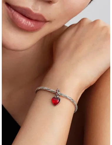 PANDORA | Forbundne Hjerter & Røde Sten Charm med Vedhæng