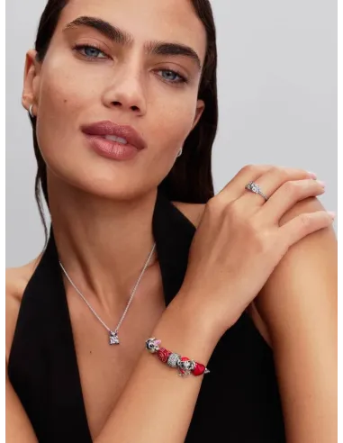 Pandora Julemagi Muranoglas Charm i rød med gylden folie og julemotiver