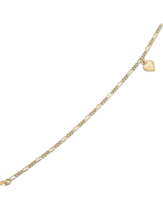 STØVRING | Sølvforgyldt ankelkæde figarokæde med et hjerte vedhæng på midten.