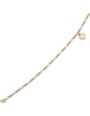 STØVRING | Sølvforgyldt ankelkæde figarokæde med et hjerte vedhæng på midten.