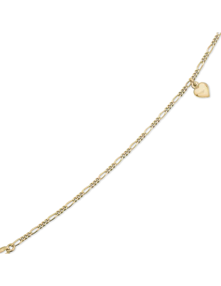 STØVRING | Sølvforgyldt ankelkæde figarokæde med et hjerte vedhæng på midten.