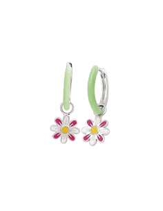 STØVRING DESIGN | Sølv knækcreol rhodineret i grøn med blomst i gul/pink blyfri emalje som hænger.