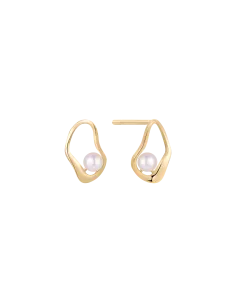 STØVRING DESIGN | 14 kt. guld ørestikker skæv oval med ferskvandsperle.