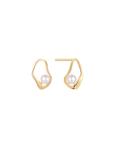 STØVRING DESIGN | 14 kt. guld ørestikker skæv oval med ferskvandsperle.