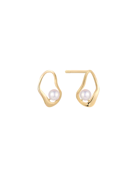 STØVRING DESIGN | 14 kt. guld ørestikker skæv oval med ferskvandsperle.