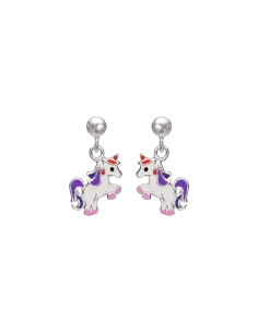 STØVRING DESIGN | Sølv ørehænger enhjørning med hvid/lilla/pink/rød/sort blytfri emalje.