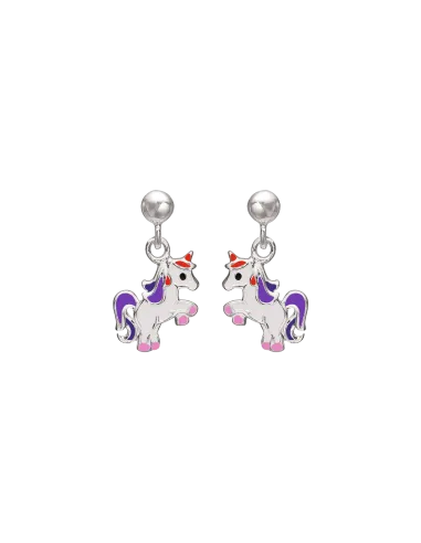 STØVRING DESIGN | Sølv ørehænger enhjørning med hvid/lilla/pink/rød/sort blytfri emalje.