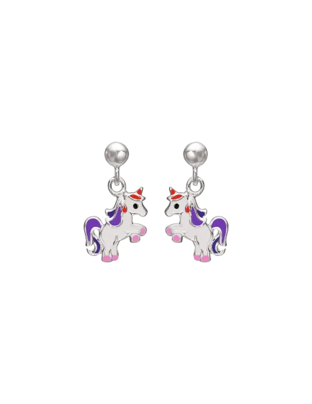STØVRING DESIGN | Sølv ørehænger enhjørning med hvid/lilla/pink/rød/sort blytfri emalje.