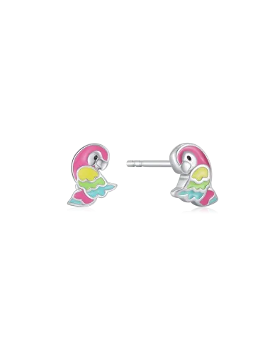 STØVRING DESIGN | Sølv ørestikker rhodineret papegøjer i multi blyfri emalje.