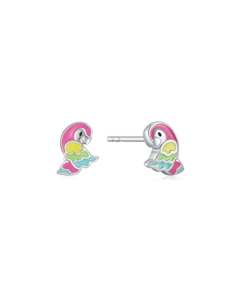 STØVRING DESIGN | Sølv ørestikker rhodineret papegøjer i multi blyfri emalje.