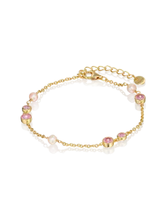 Ocean Bracelet 04 – 18K guldbelagt sølvarmbånd med ferskvandsperler og zirkonia, justerbar 16+2 cm
