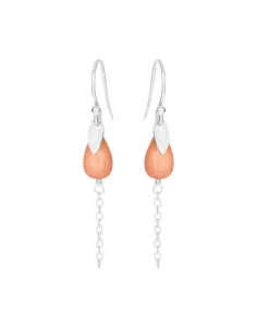 SUSANNE FRIIS BJØRNER | Ørering (bøjle), sølv, lille blad og laksefarvet søbambus dråbe