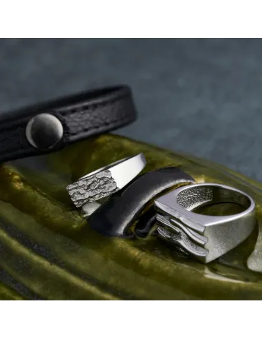 SON OF NOA | Rhod. sølvring plade m/mønster