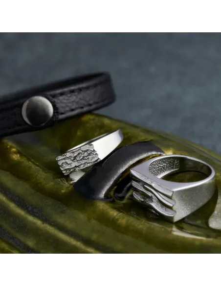 SON OF NOA | Rhod. sølvring plade m/mønster