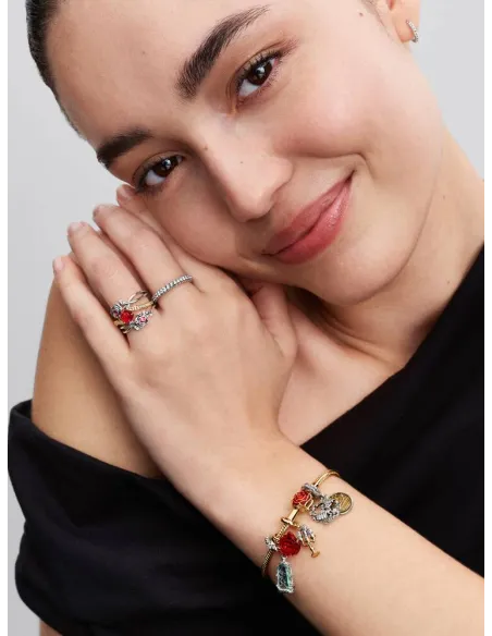 Pandora Julemagi Muranoglas Charm i rød med gylden folie og julemotiver